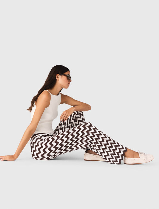 Zigzag Crochet Trousers Brown/White