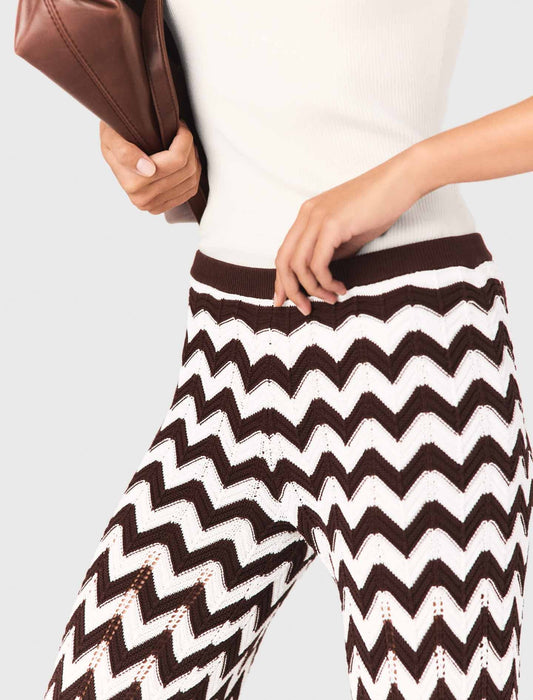 Zigzag Crochet Trousers Brown/White