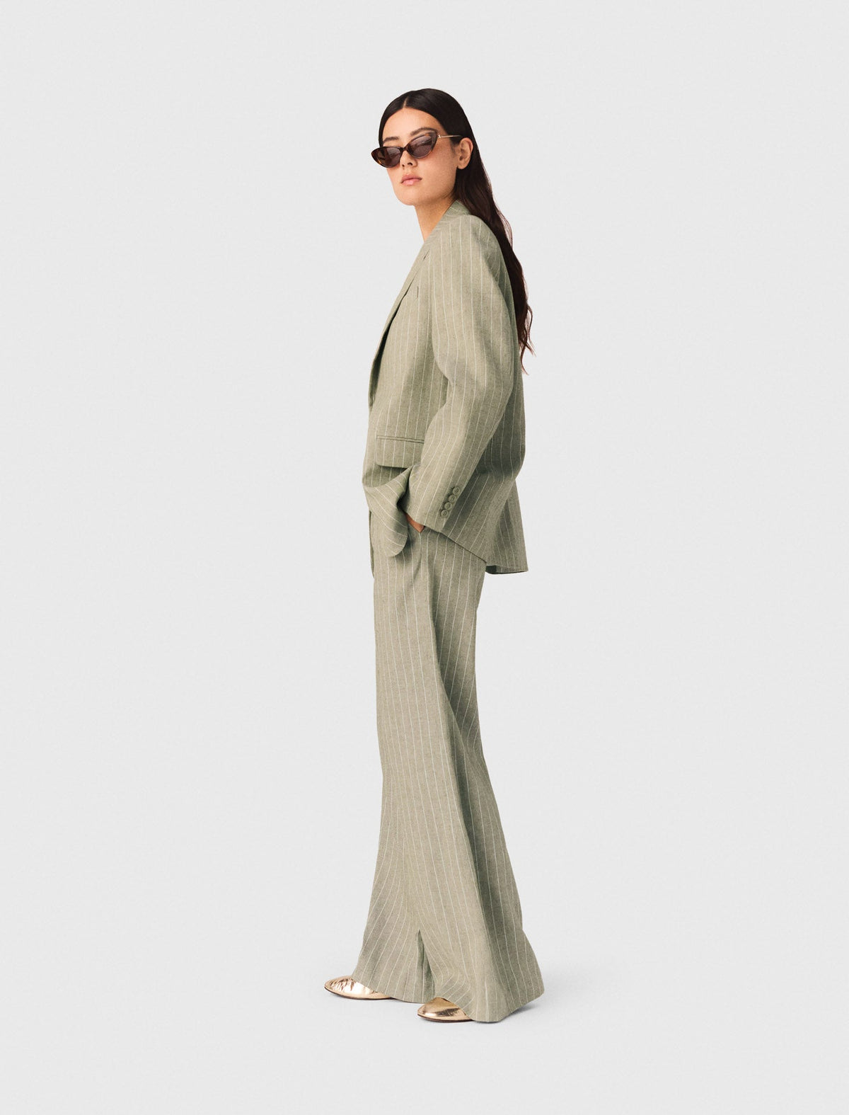 Linen-Blend Suit Trousers Khaki