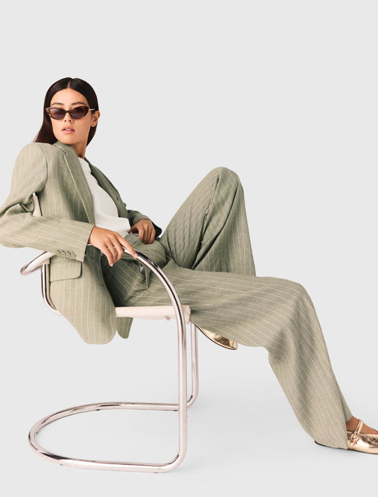 Linen-Blend Suit Trousers Khaki