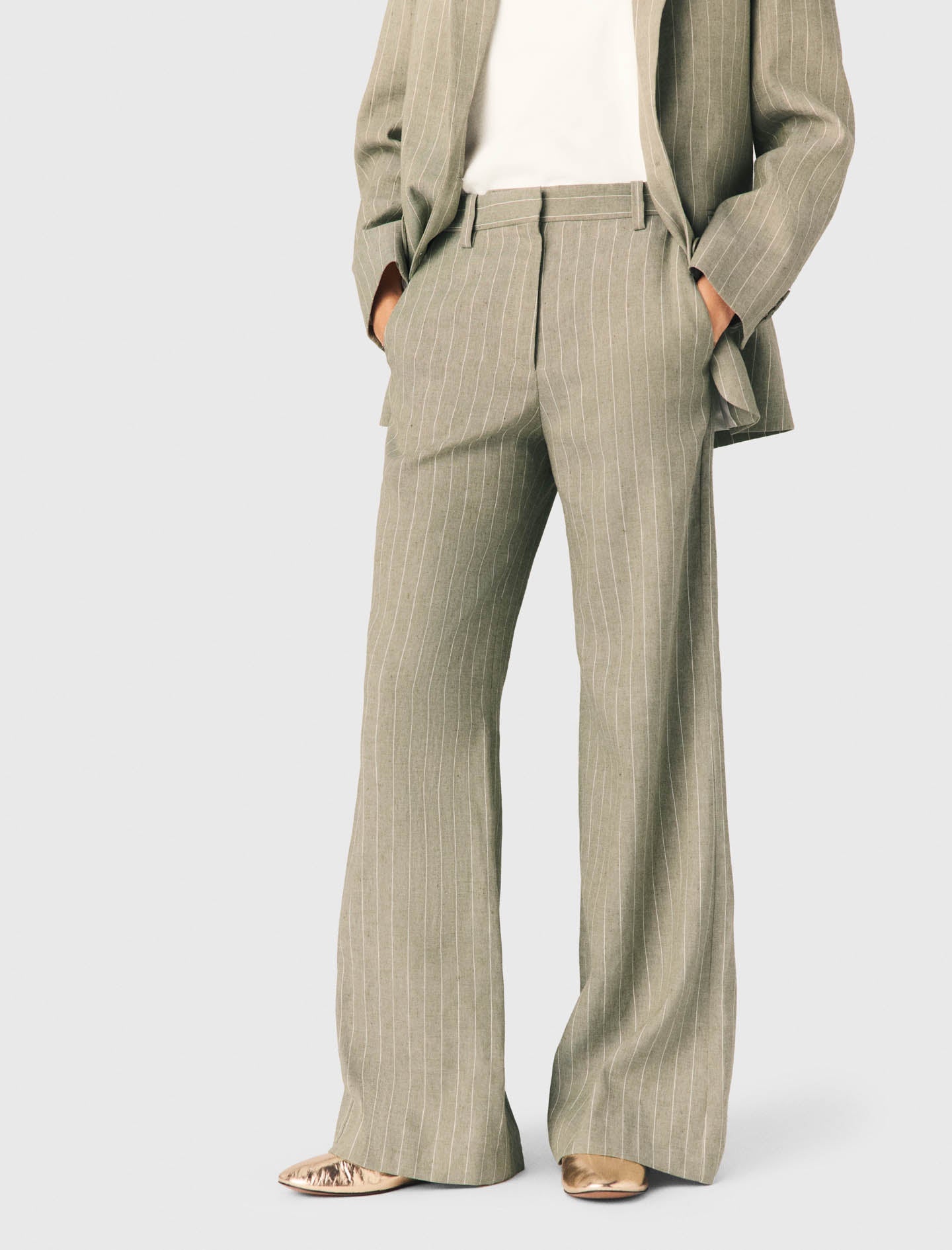 Linen-Blend Suit Trousers Khaki