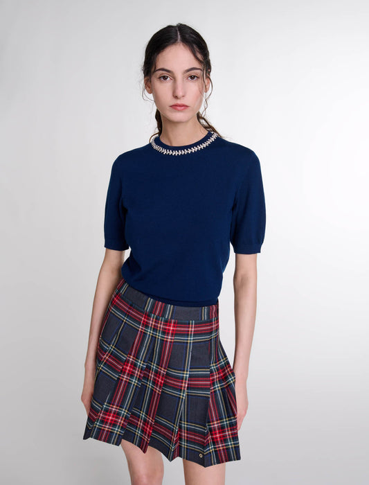Navy   Rhinestone knit top