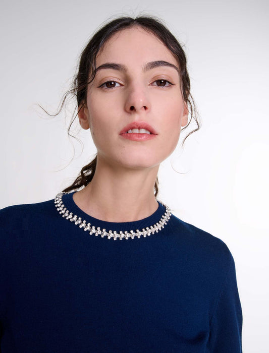 Navy   Rhinestone knit top