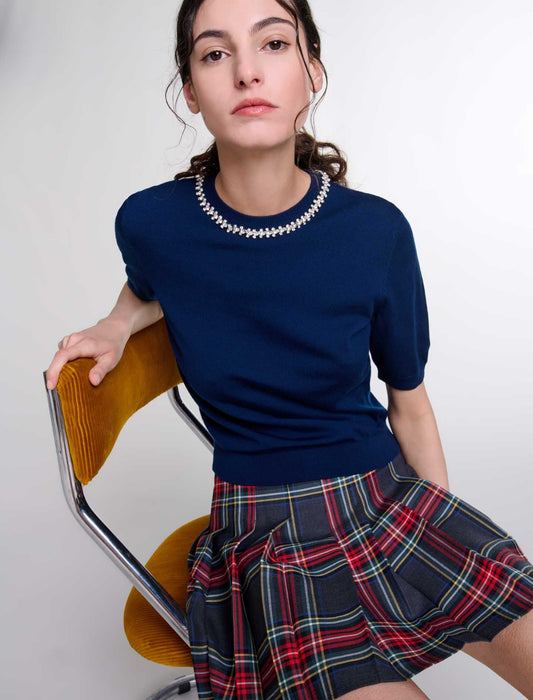 Navy   Rhinestone knit top