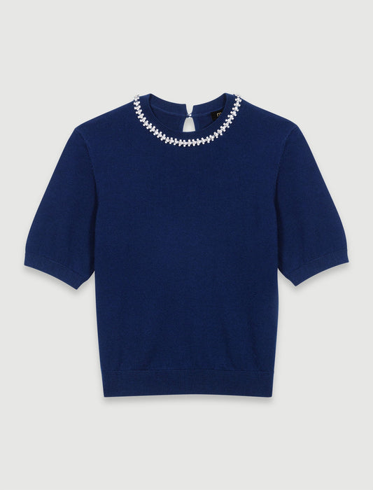 Navy   Rhinestone knit top