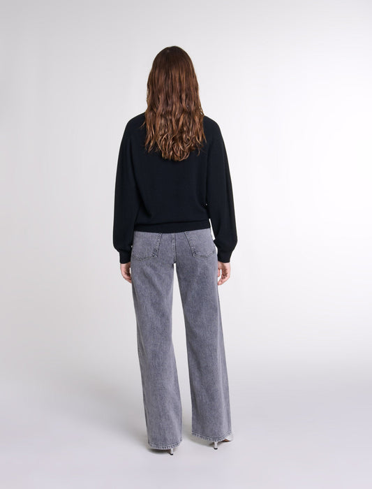 Black   Knit jumper with rhinestone neck