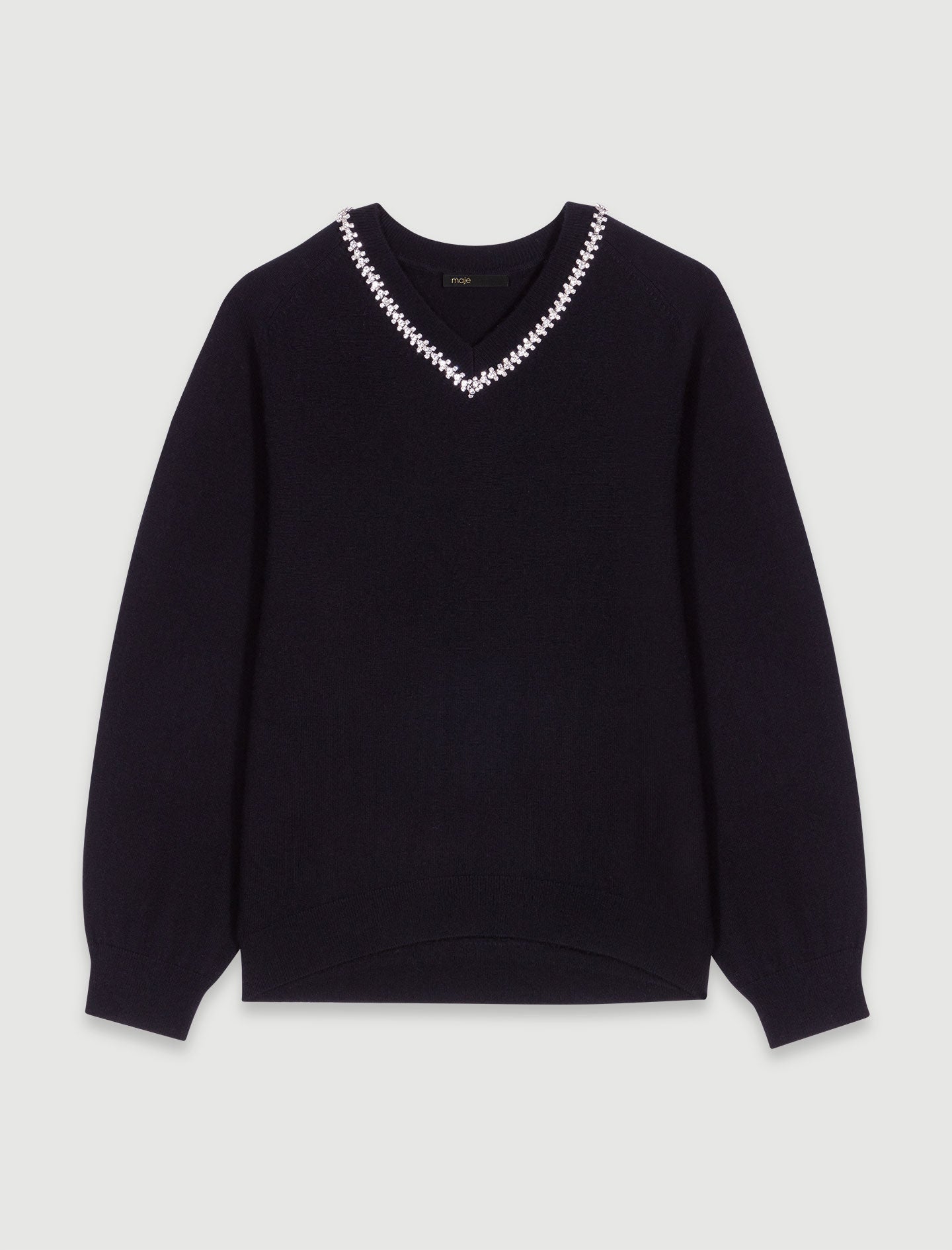 Black   Knit jumper with rhinestone neck