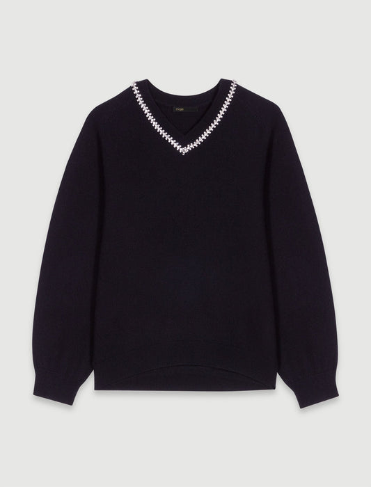Black   Knit jumper with rhinestone neck