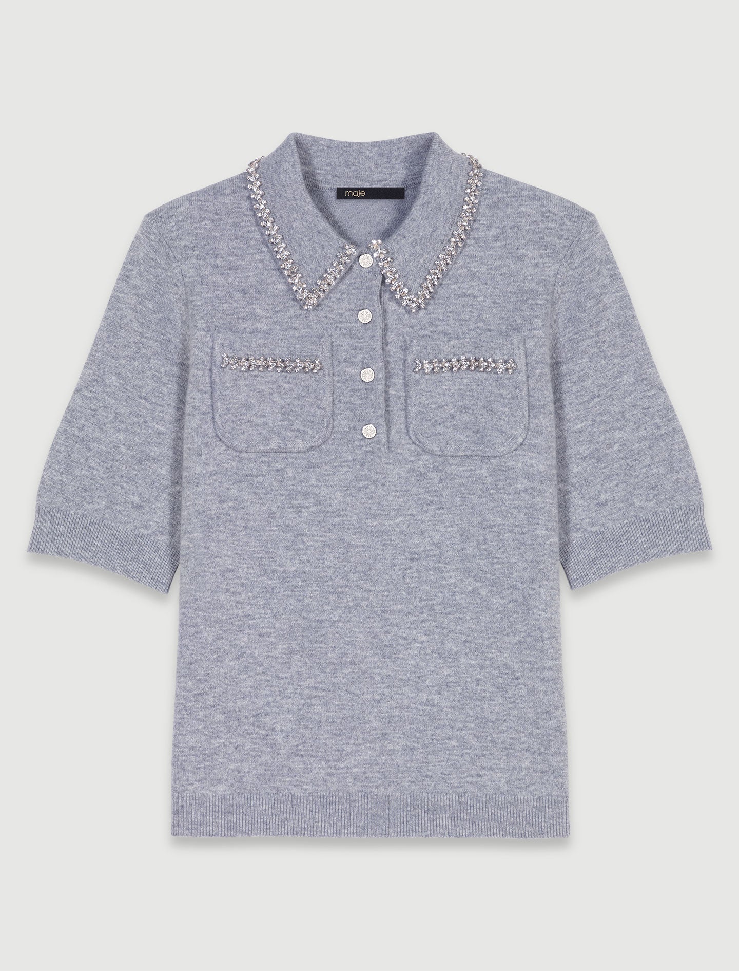 Grey  -Knitted jumper with rhinestones
