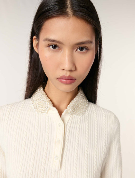 Ecru Jewellery collar knit polo shirt