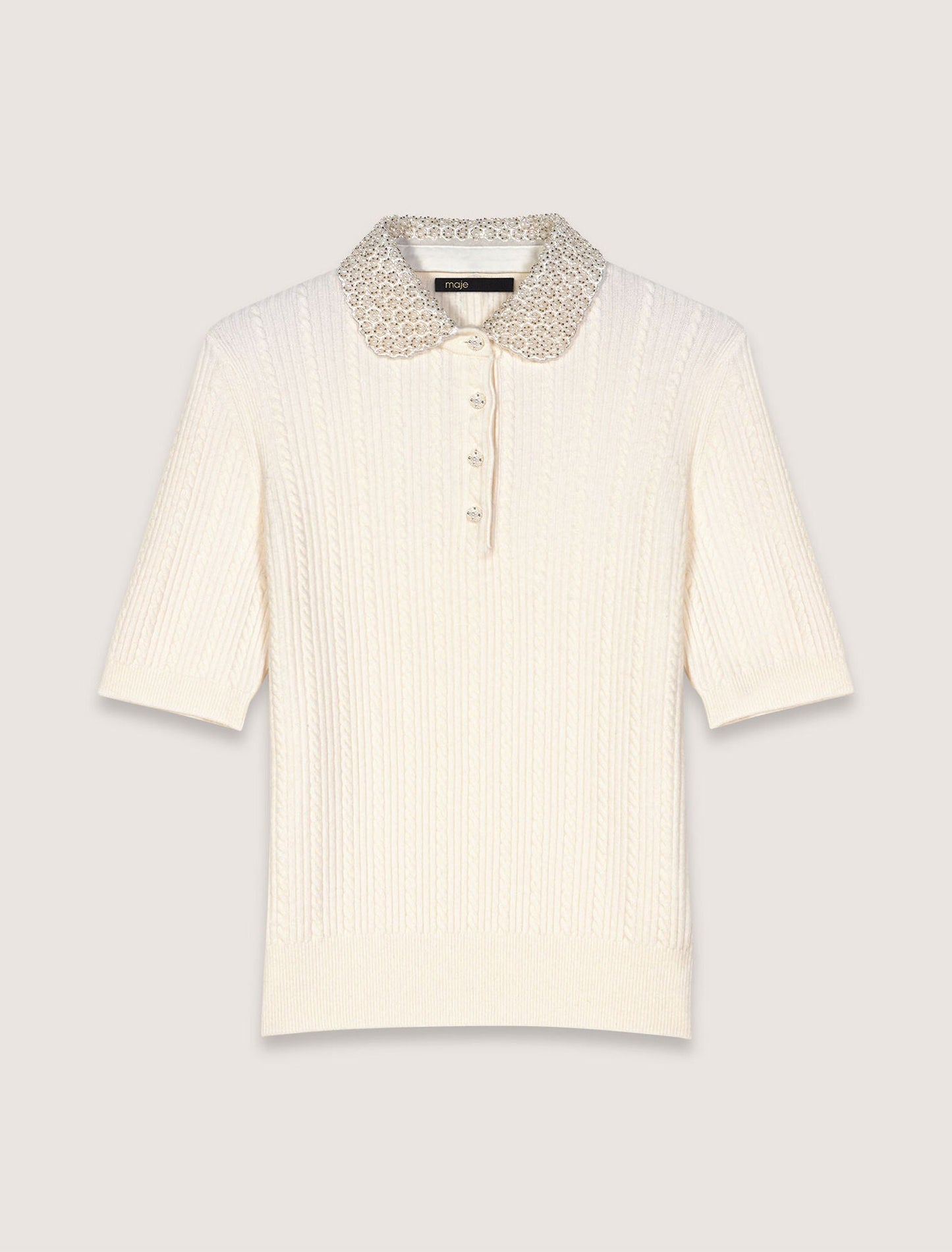 Ecru Jewellery collar knit polo shirt