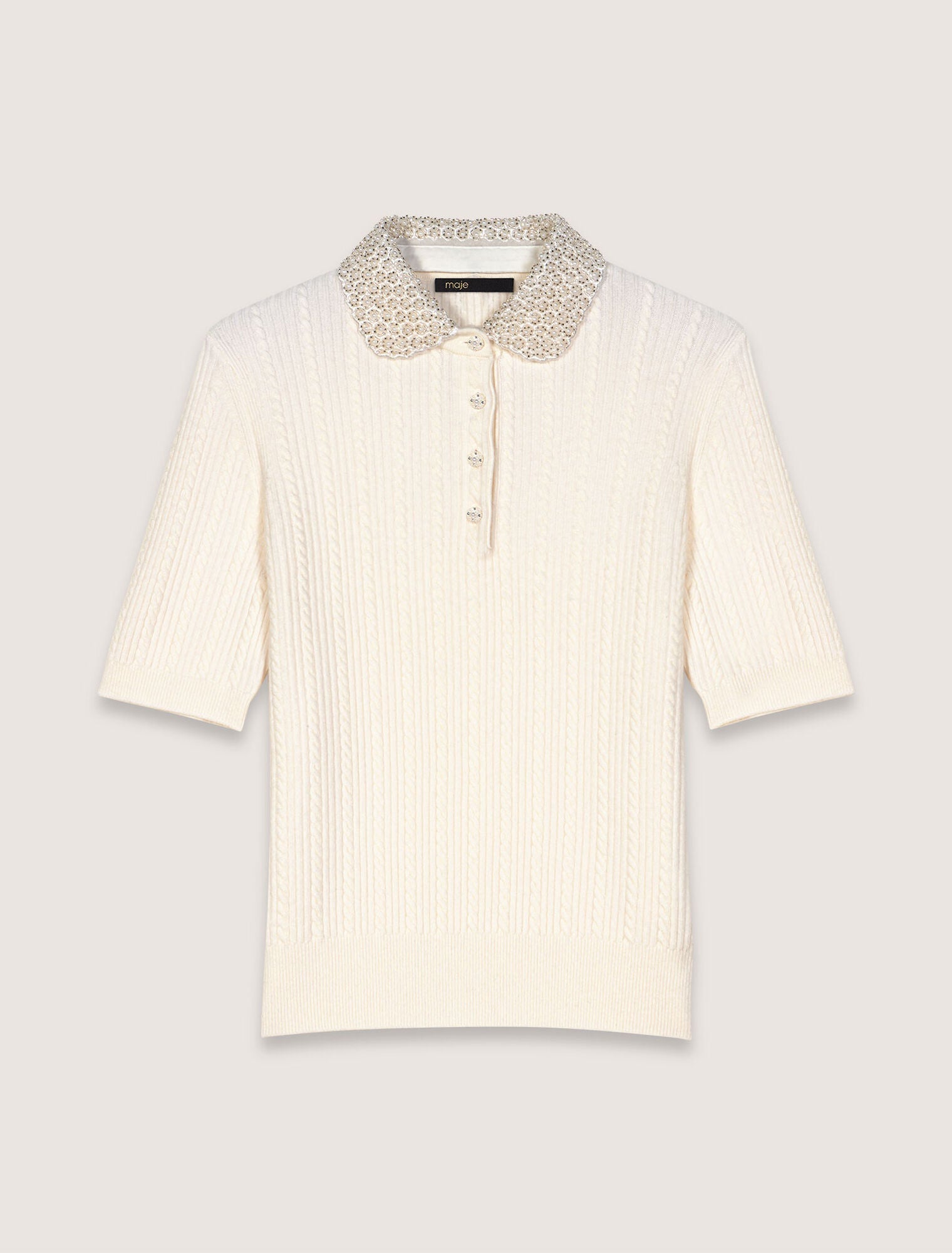 Ecru Jewellery collar knit polo shirt