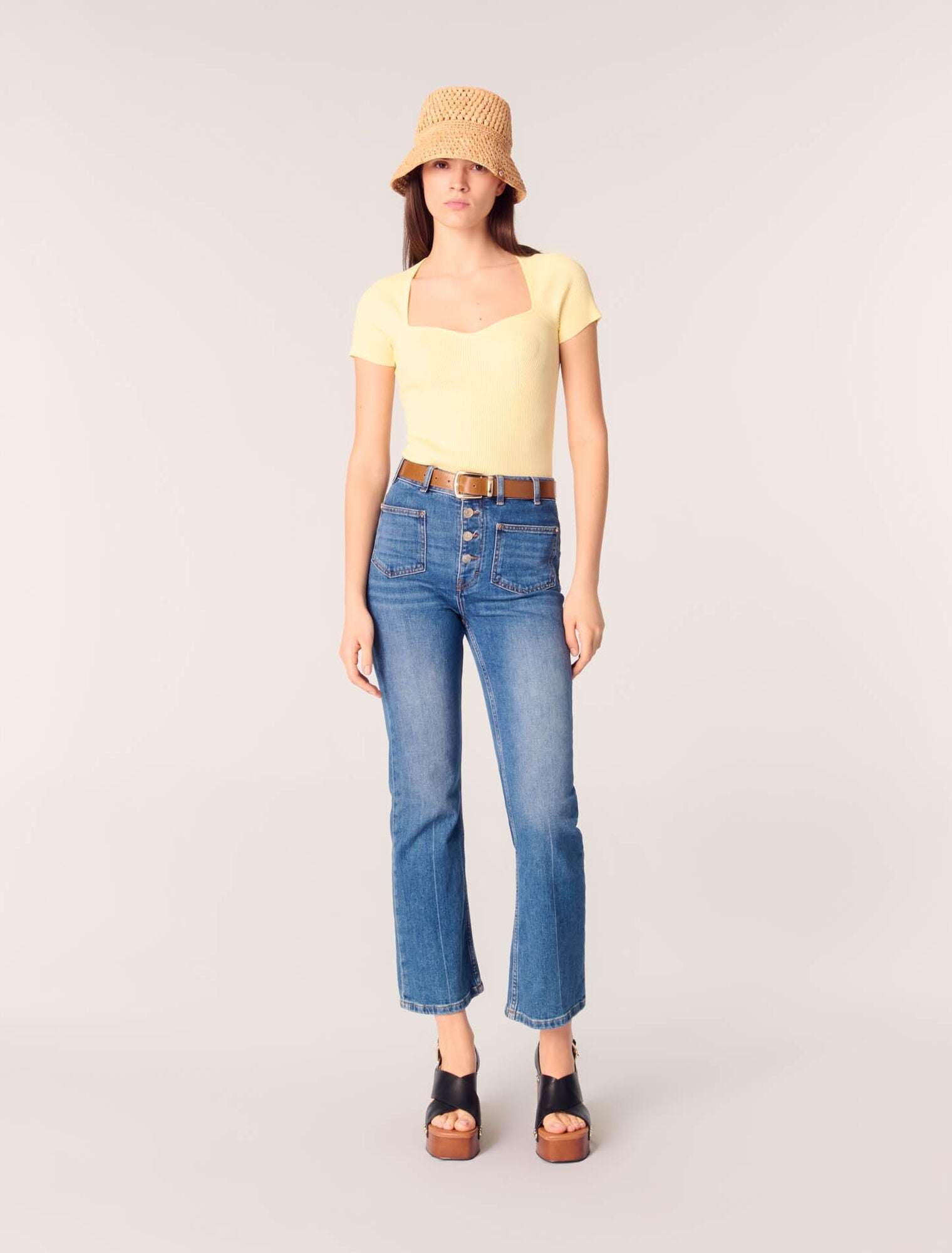 Yellow-featured-Fine Ribbed T-shirt
