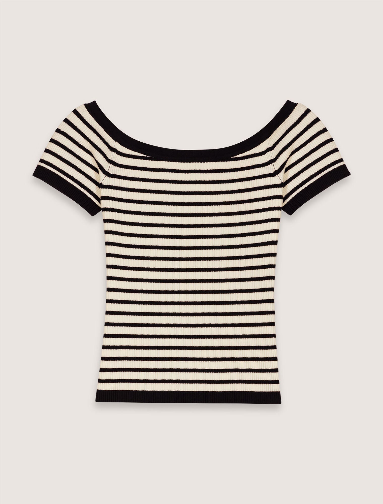 Navy / Ecru-Rib knit top with boat neck 