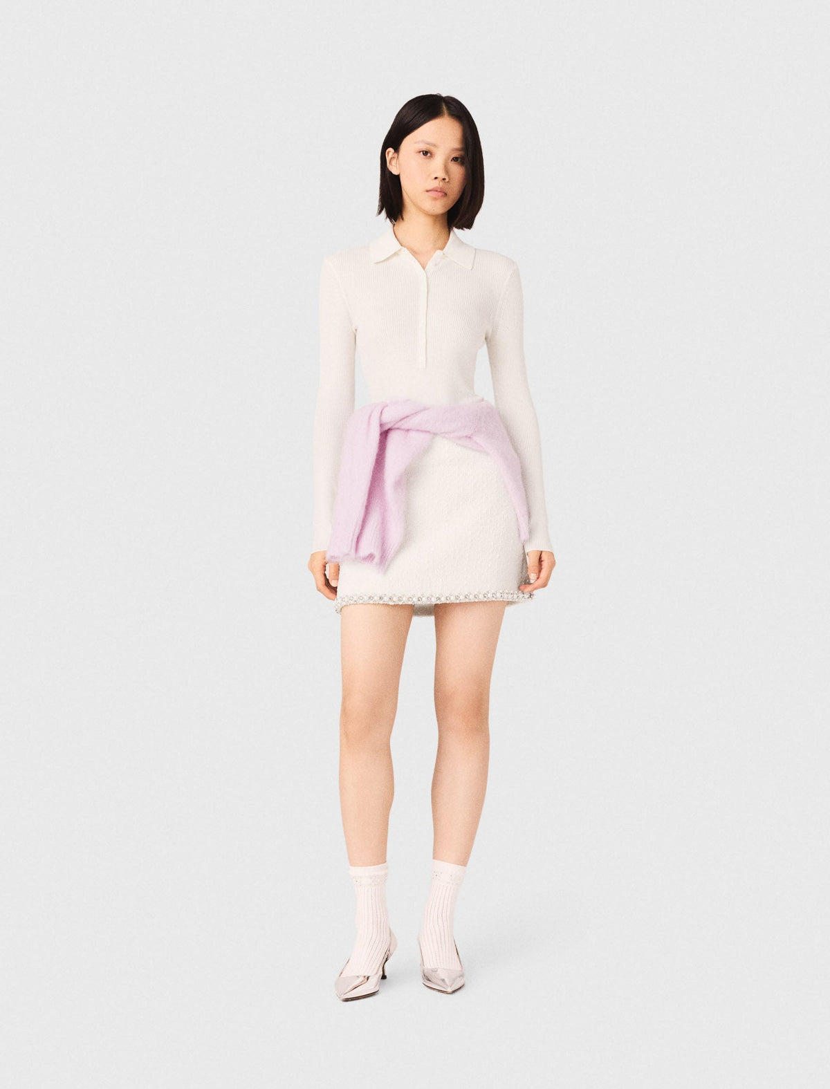 Ribbed Polo Jumper Ecru