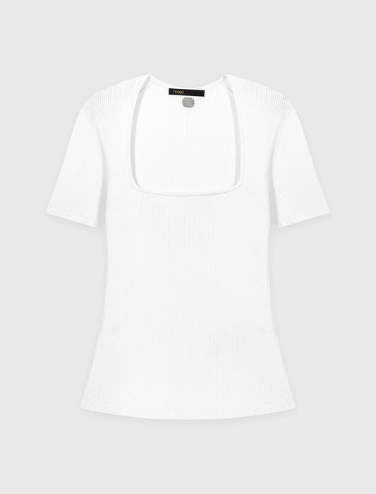Square-Neck Ribbed Jumper White