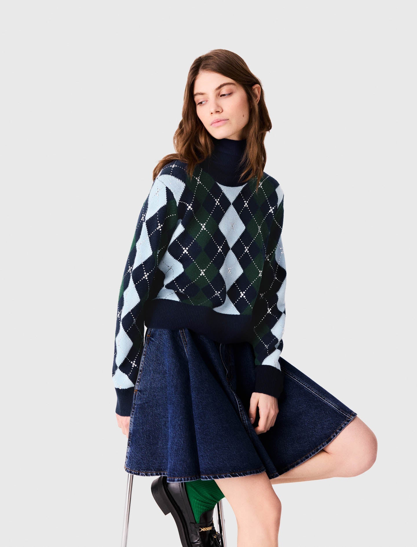Argyle jumper with rhinestones Navy/Green