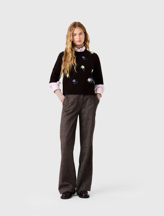 Jumper with floral embroidery Brown