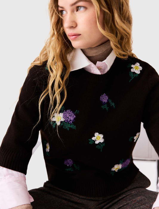 Jumper with floral embroidery Brown