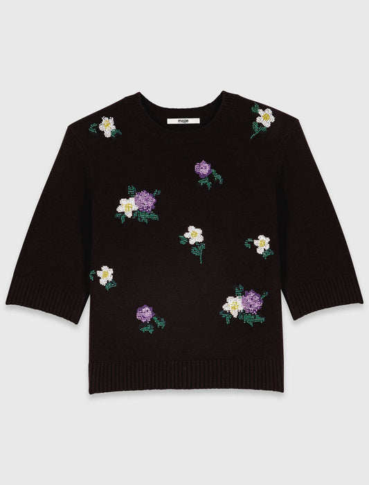 Jumper with floral embroidery Brown