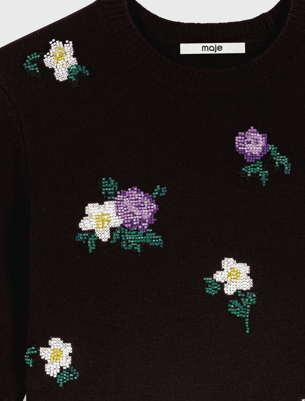 Jumper with floral embroidery Brown