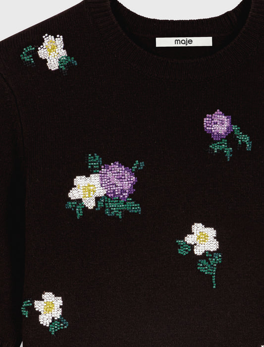 Jumper with floral embroidery Brown