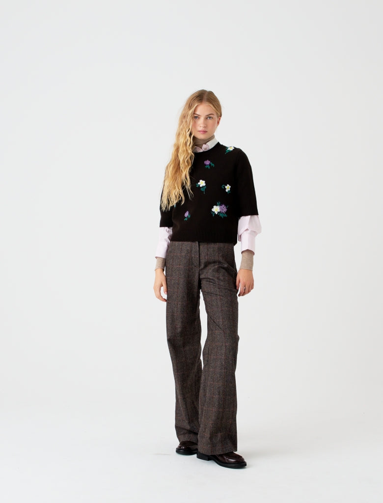 Jumper with floral embroidery Brown