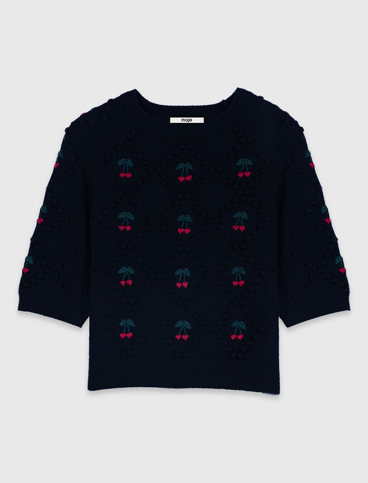 Jumper with embroidered cherries Navy