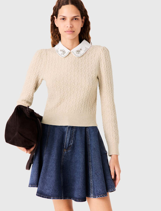 Removable poplin collar jumper Ecru