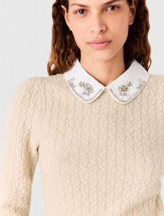 Removable poplin collar jumper Ecru