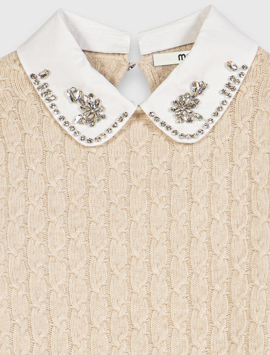 Removable poplin collar jumper Ecru