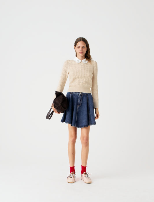 Removable poplin collar jumper Ecru