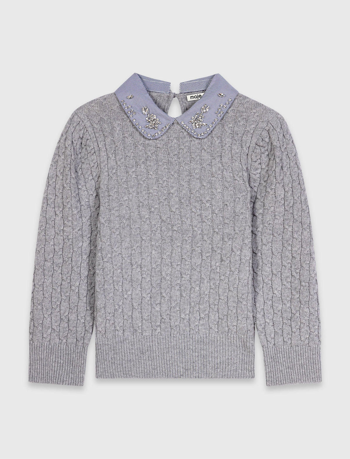 Removable poplin collar jumper Light Grey