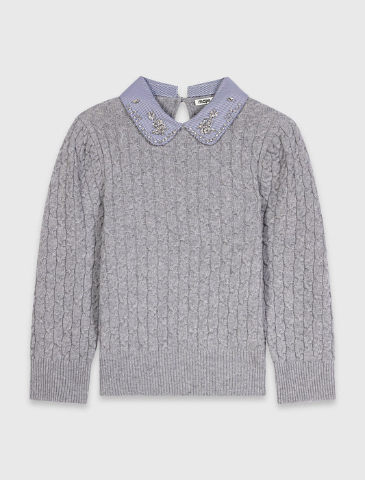 Removable poplin collar jumper Light Grey