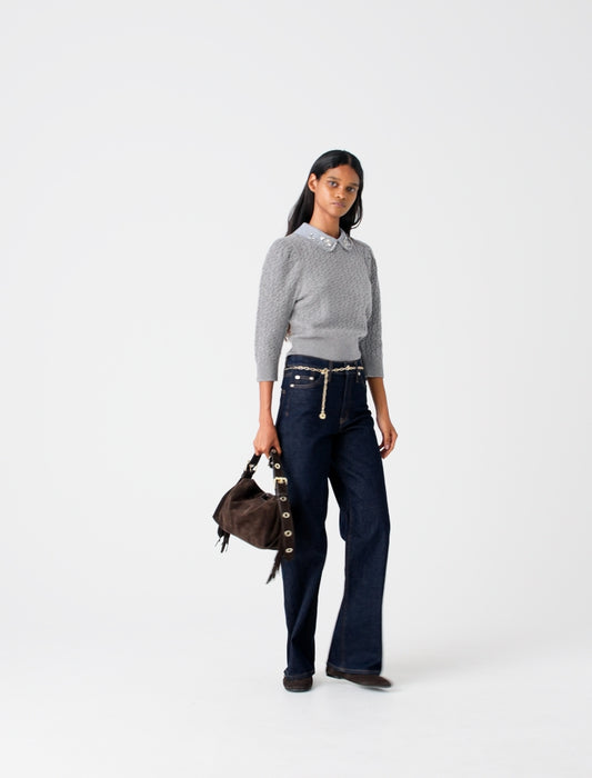 Removable poplin collar jumper Light Grey