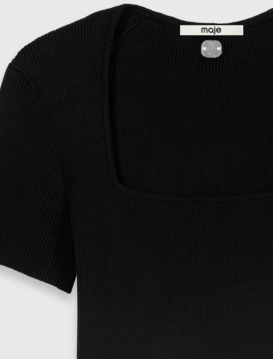 Square-neck ribbed jumper Black