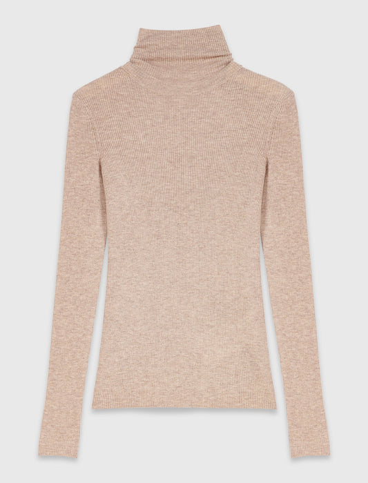 Second-skin jumper with high neck Beige