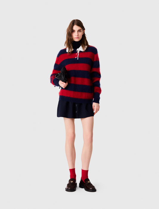 Fluffy jumper with poplin collar Navy/Red