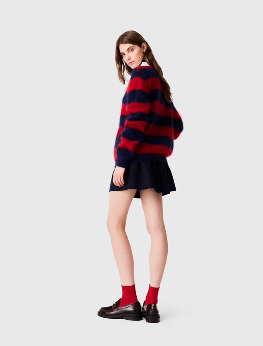Fluffy jumper with poplin collar Navy/Red