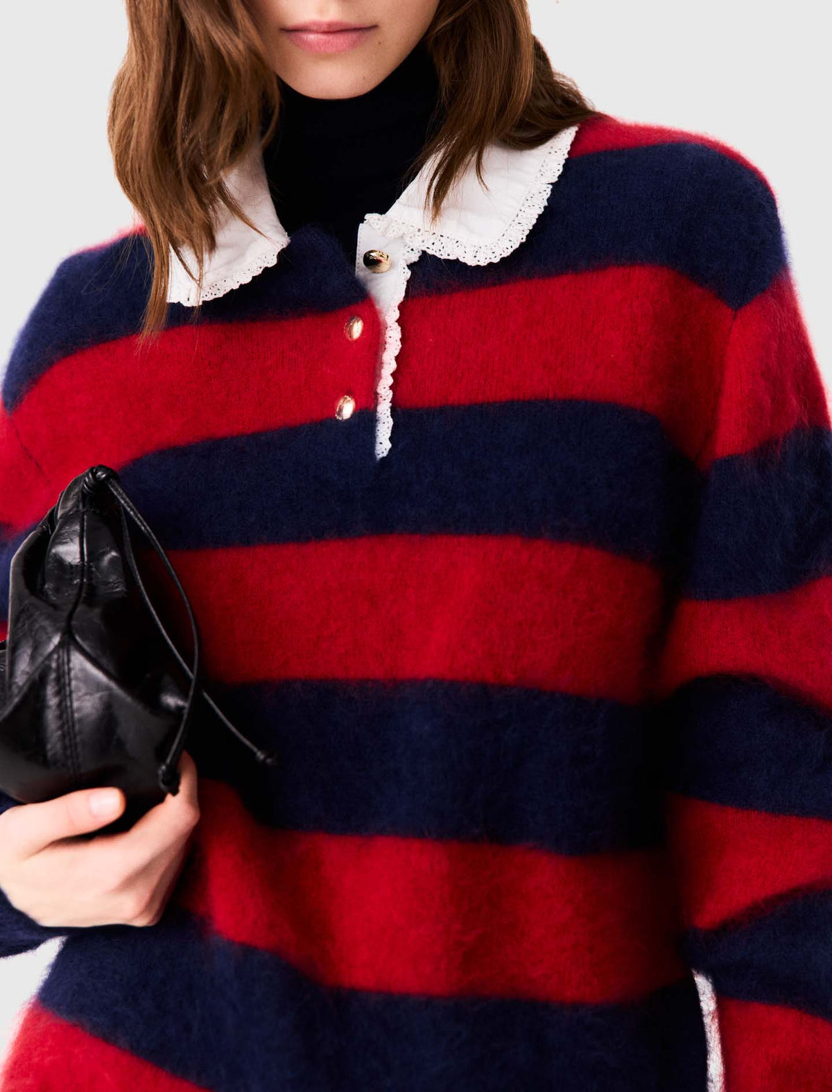 Fluffy jumper with poplin collar Navy/Red