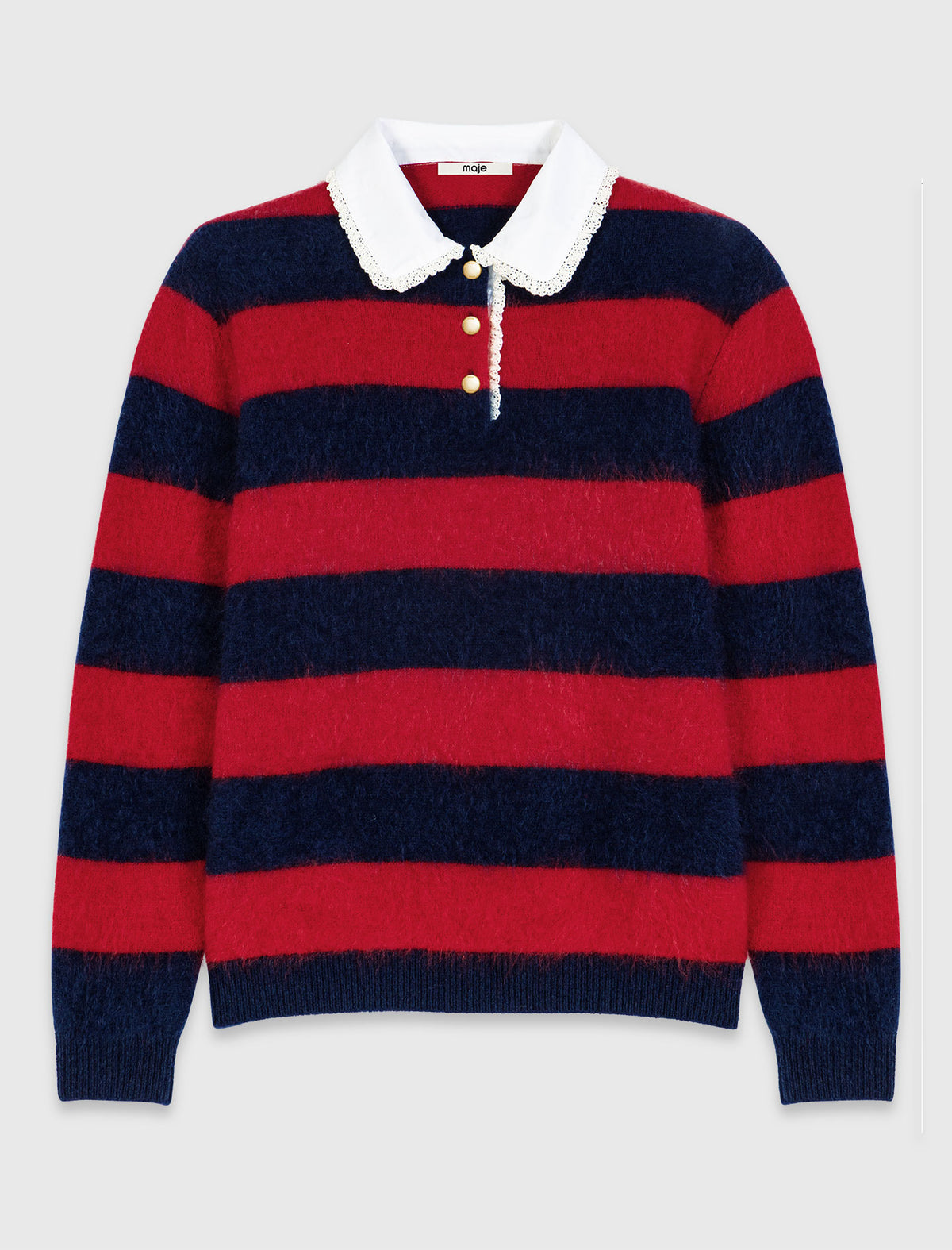 Fluffy jumper with poplin collar Navy/Red
