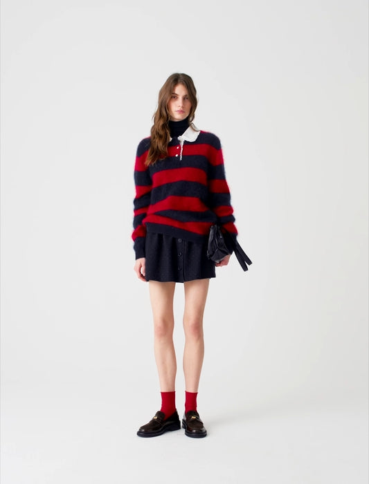 Fluffy jumper with poplin collar Navy/Red