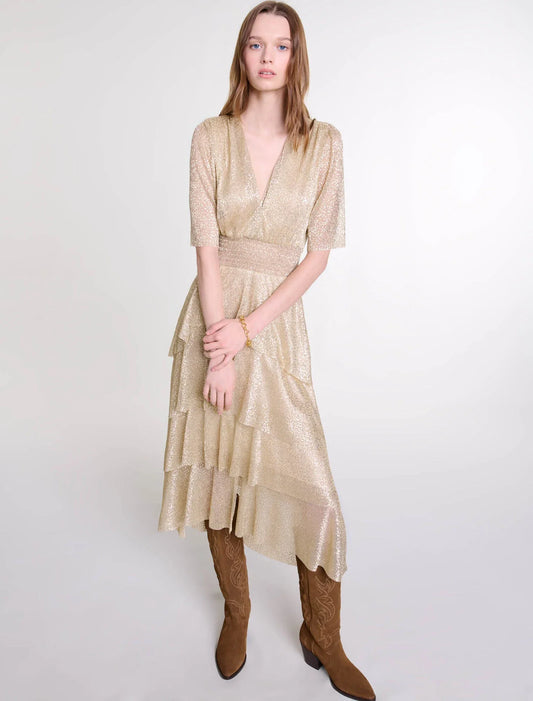 Gold-Shimmer dress with ruffles