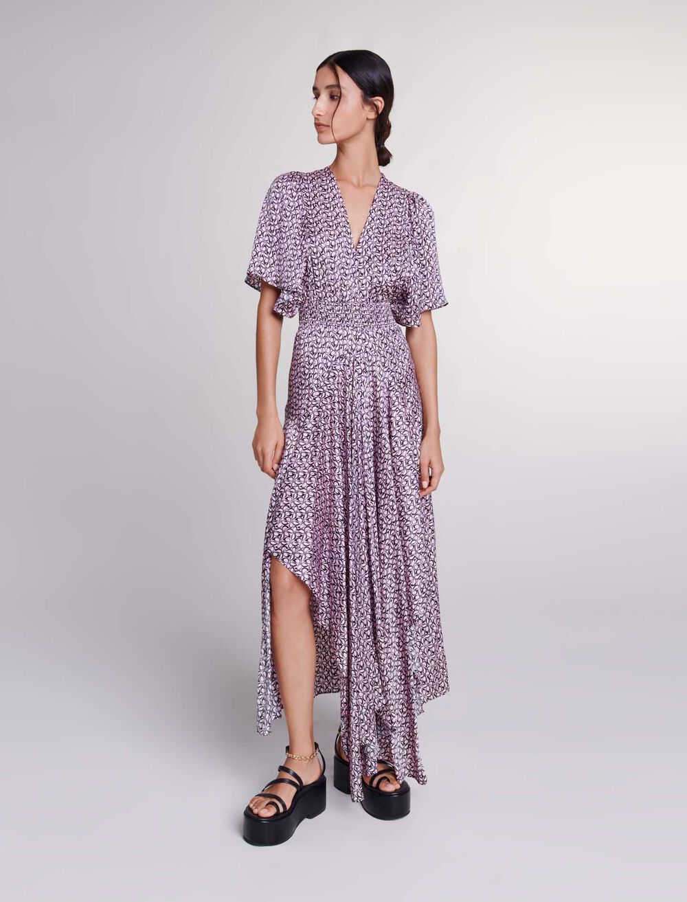 Print Pink/Black Butterfly featured-Satin-look patterned maxi dress