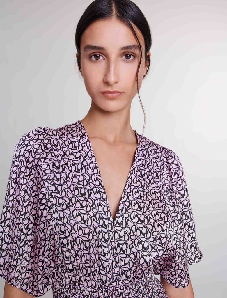 Print Pink/Black Butterfly  -Satin-look patterned maxi dress