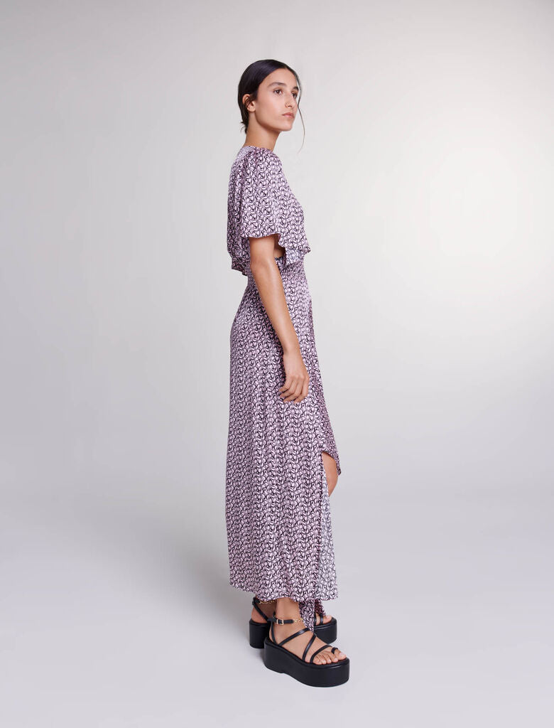 Print Pink/Black Butterfly  -Satin-look patterned maxi dress
