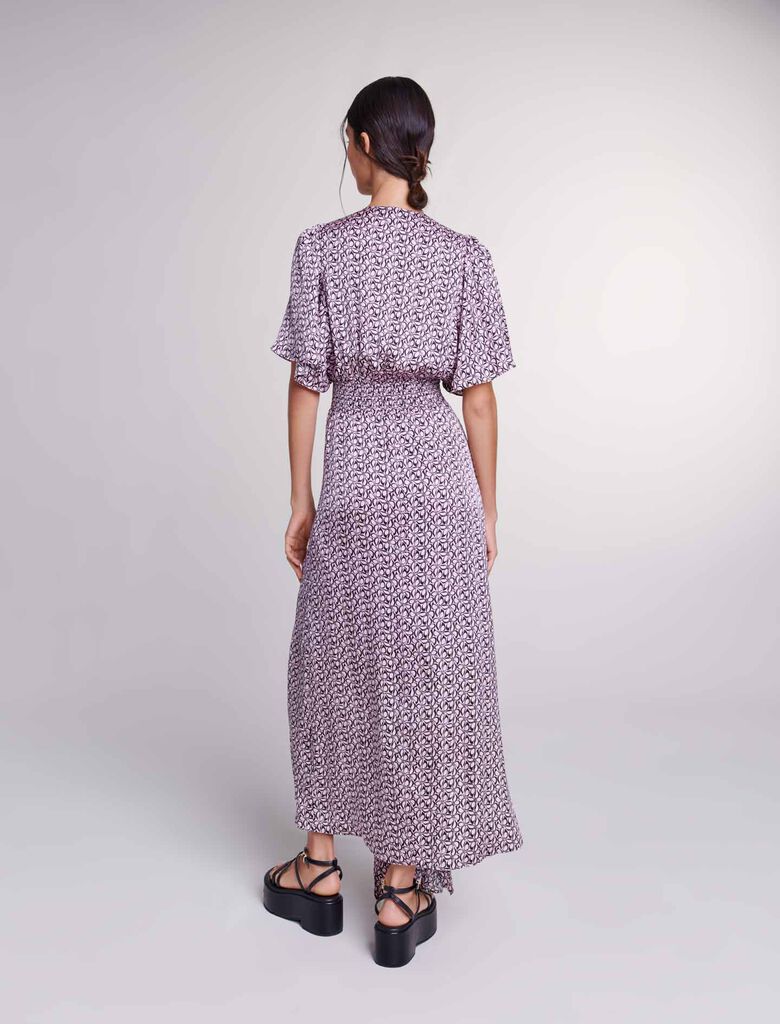Print Pink/Black Butterfly  -Satin-look patterned maxi dress