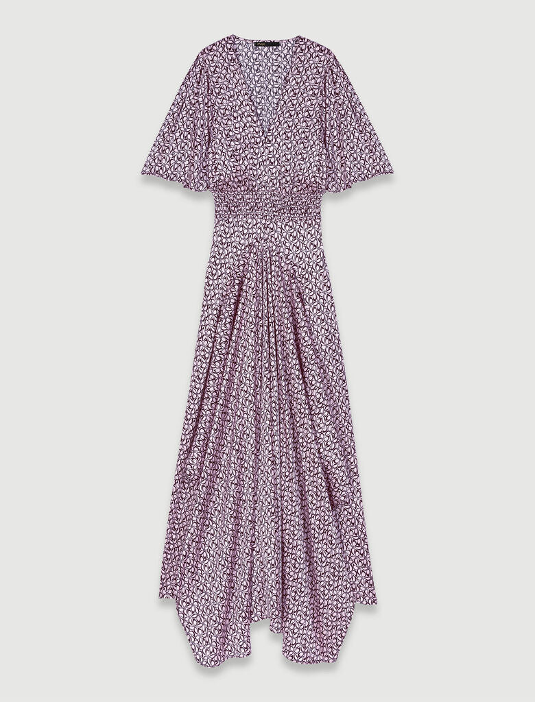 Print Pink/Black Butterfly  -Satin-look patterned maxi dress