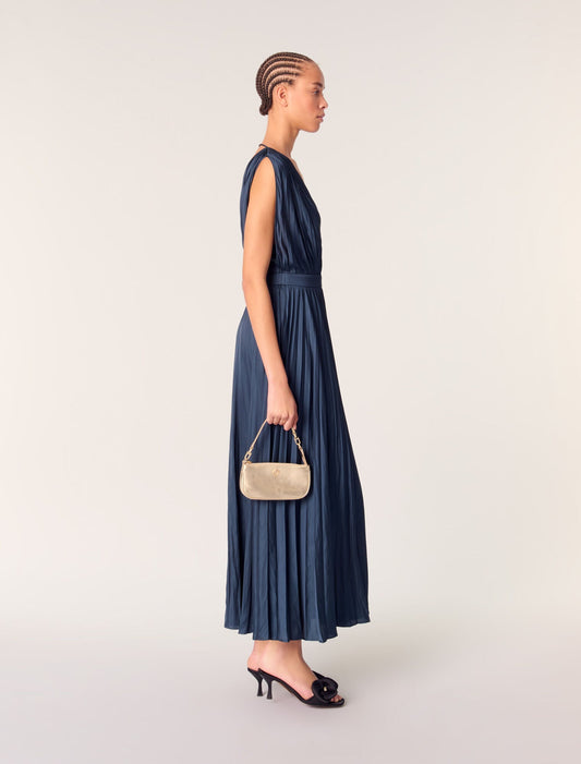 Navy-Pleated maxi dress