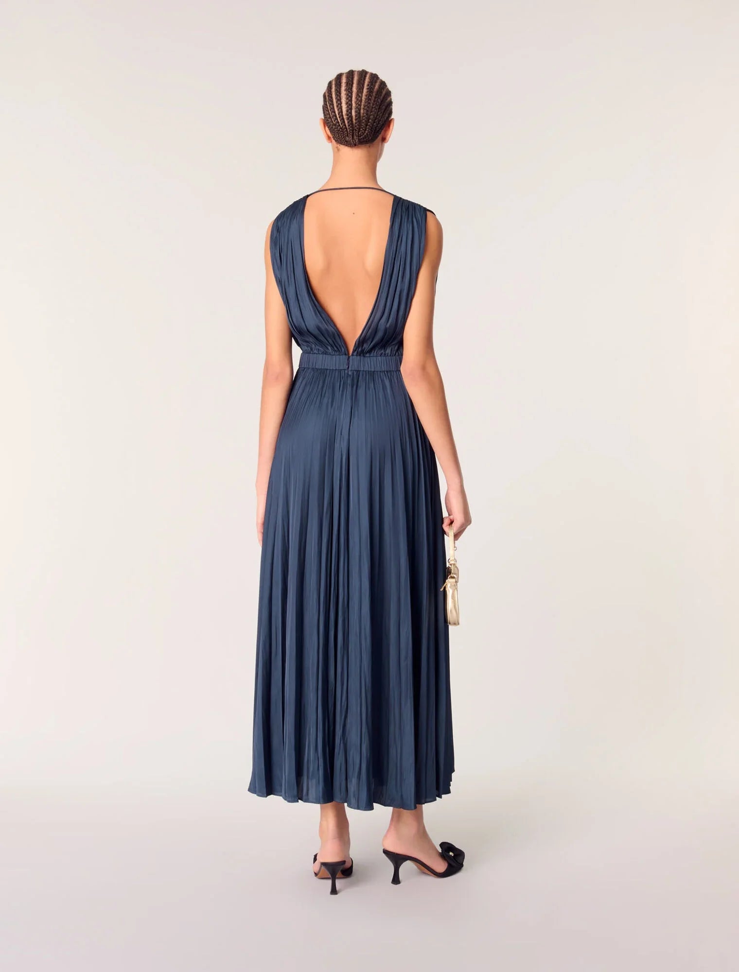 Navy-Pleated maxi dress